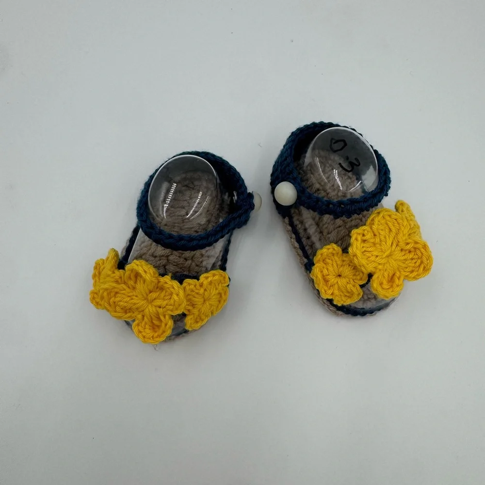 Handmade Crochet Baby Sandals - Yellow and Blue